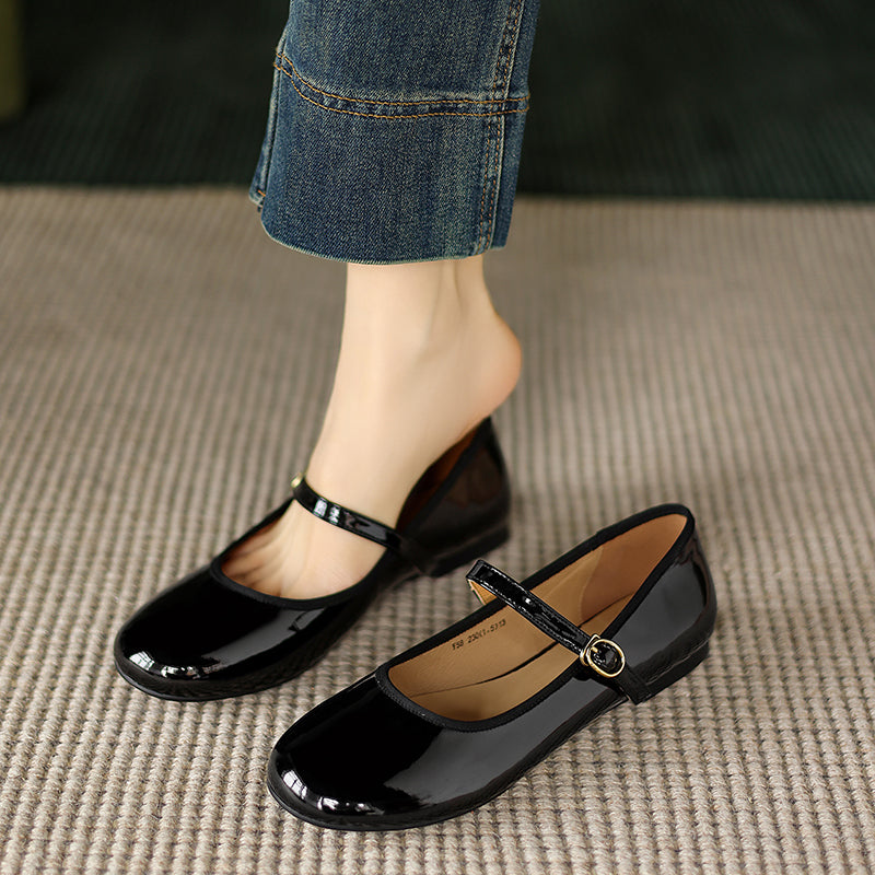 Women's Patent Mary Janes Elegant Round-Toe Summer Flat Heel
