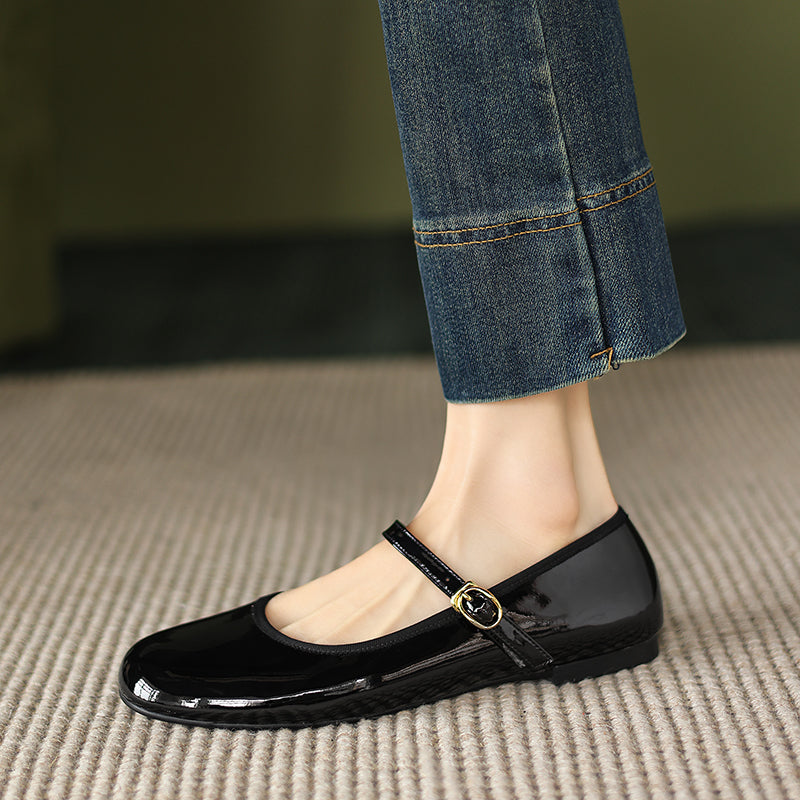 Women's Patent Mary Janes Elegant Round-Toe Summer Flat Heel