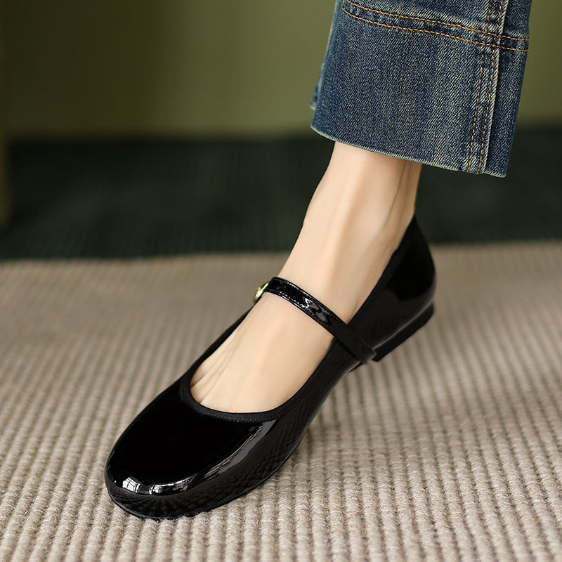 Women's Patent Mary Janes Elegant Round-Toe Summer Flat Heel