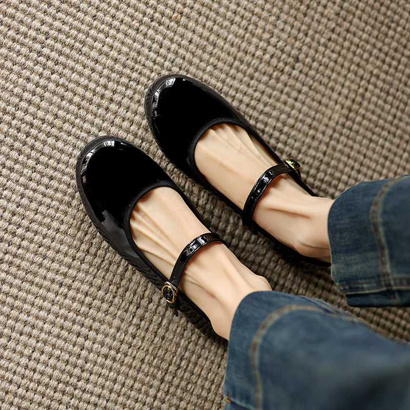 Women's Patent Mary Janes Elegant Round-Toe Summer Flat Heel