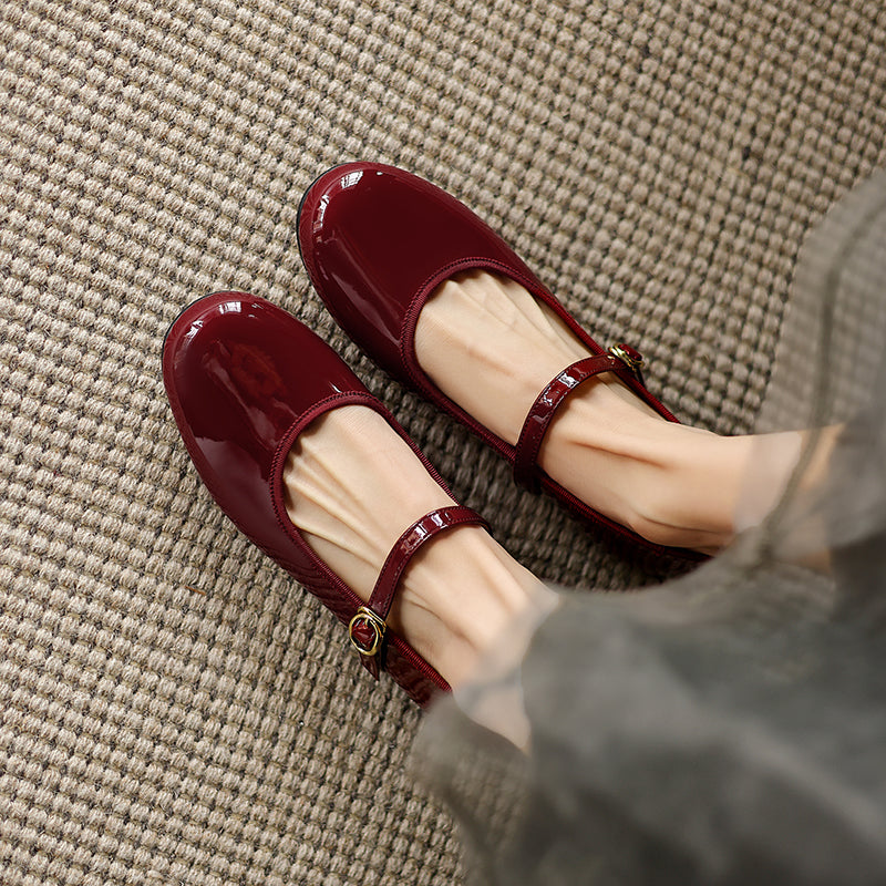 Women's Patent Mary Janes Elegant Round-Toe Summer Flat Heel