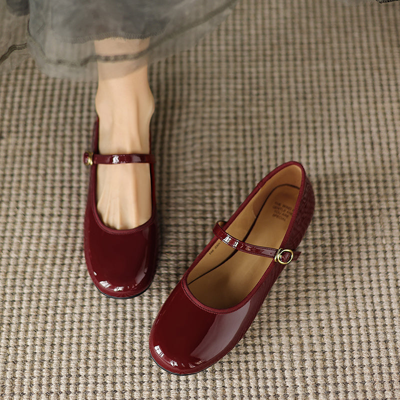 Women's Patent Mary Janes Elegant Round-Toe Summer Flat Heel