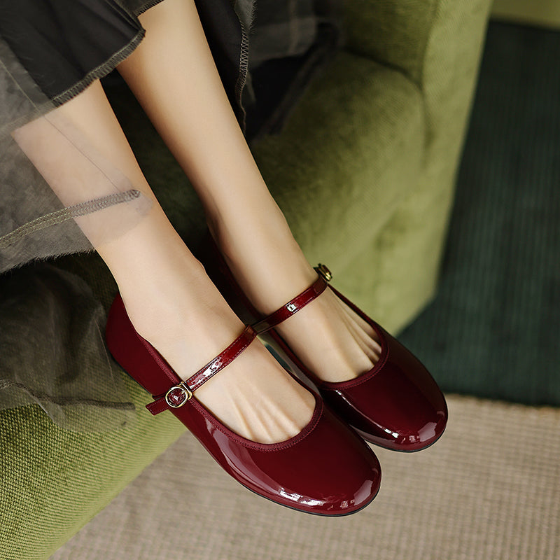 Women's Patent Mary Janes Elegant Round-Toe Summer Flat Heel