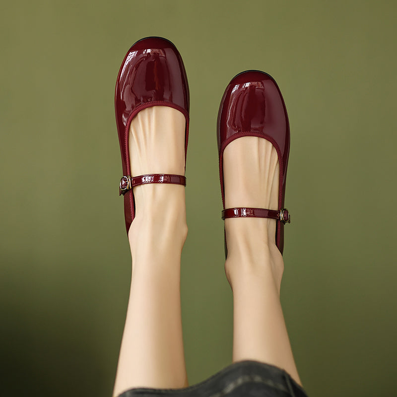 Women's Patent Mary Janes Elegant Round-Toe Summer Flat Heel