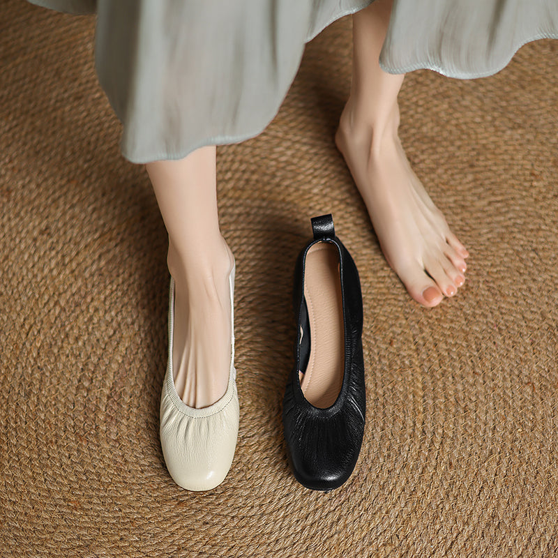 Elegant Soft Leather Ballet Shoes - Flexible Elasticized Flats Sheepskin Upper Classic Footwear