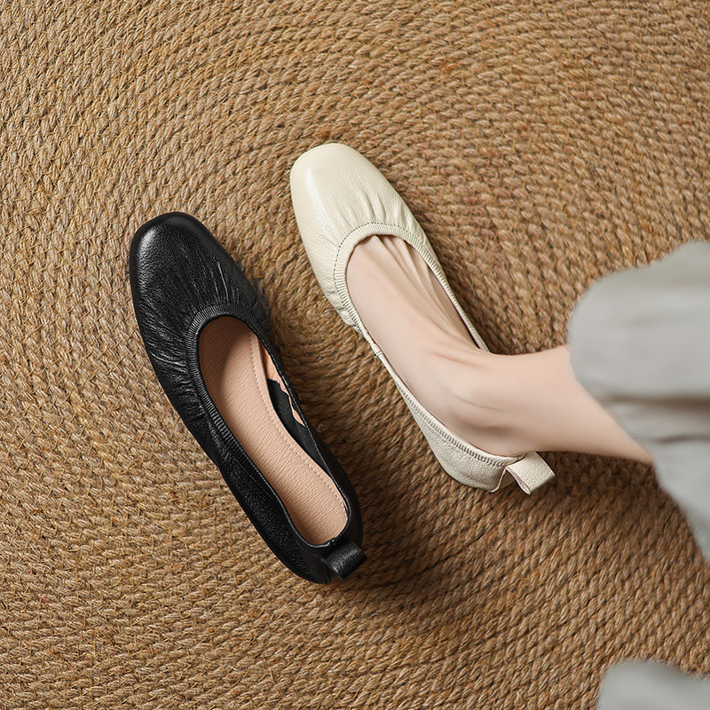 Elegant Soft Leather Ballet Shoes - Flexible Elasticized Flats Sheepskin Upper Classic Footwear