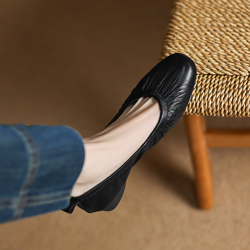 Elegant Soft Leather Ballet Shoes - Flexible Elasticized Flats Sheepskin Upper Classic Footwear