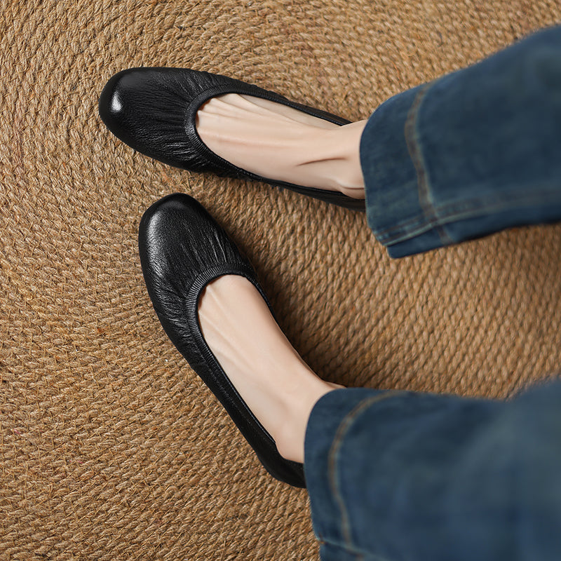 Elegant Soft Leather Ballet Shoes - Flexible Elasticized Flats Sheepskin Upper Classic Footwear