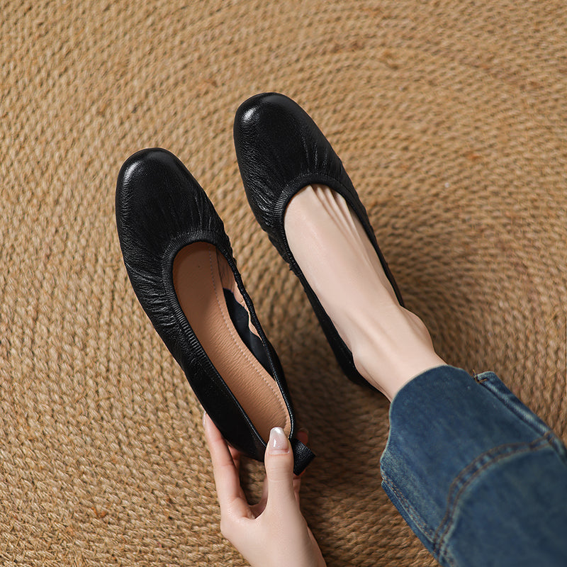 Elegant Soft Leather Ballet Shoes - Flexible Elasticized Flats Sheepskin Upper Classic Footwear