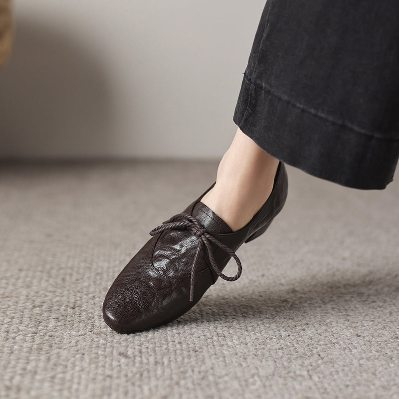 Artisanal Pointed Toe Leather Shoes - Sheepskin Lace-Up Pumps - Stable Mid-Heel Professional Footwear