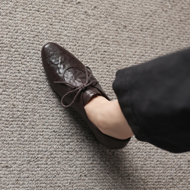Artisanal Pointed Toe Leather Shoes - Sheepskin Lace-Up Pumps - Stable Mid-Heel Professional Footwear