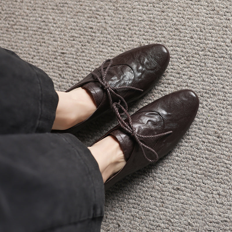 Artisanal Pointed Toe Leather Shoes - Sheepskin Lace-Up Pumps - Stable Mid-Heel Professional Footwear