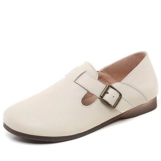 Womens Retro Handmade Soft Leather Flat Buckle Casual Shoes