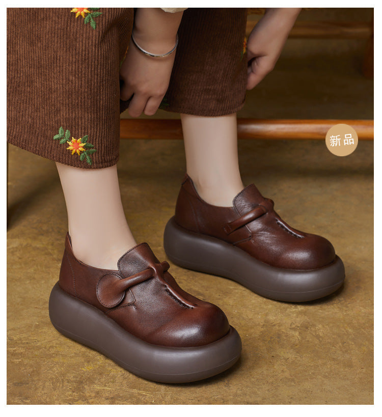 Women's Lightweight Leather Platform Slip-On Loafers – Comfortable Thick Sole