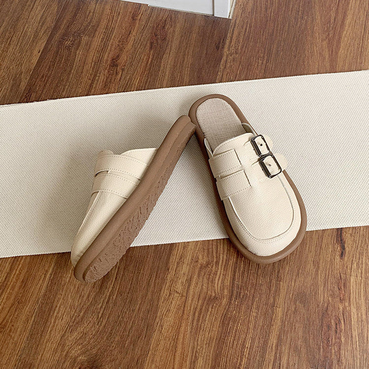 Women's Casual Wide-Toe Box Mule Shoes — Linen Insole, Comfortable & Breathable