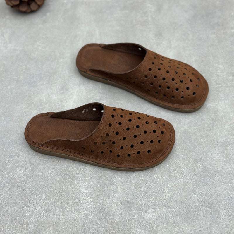 Women's The Laser-Cut Air All-Cowhide Unlined Mules - Lightweight Round Toe Flat Slides