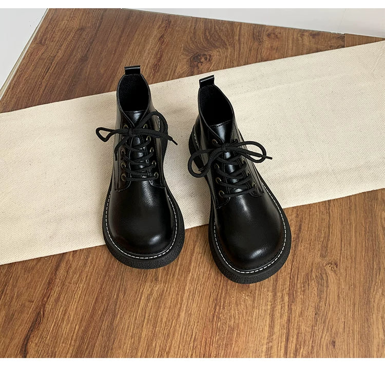 Women's Ankle Boots Lace Up Platform Work Booties Low Heel