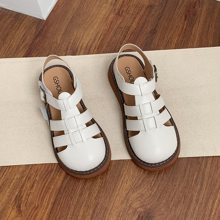 Women's Casual Closed-Toe Flat Roman Sandals with Velcro Straps