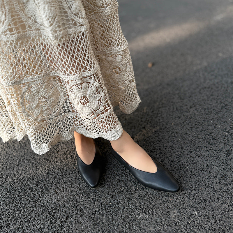 Women's Premium Leather Ballet Flats - V-Cut Pointed Toe Shoes Lightweight Spring Summer Shoes