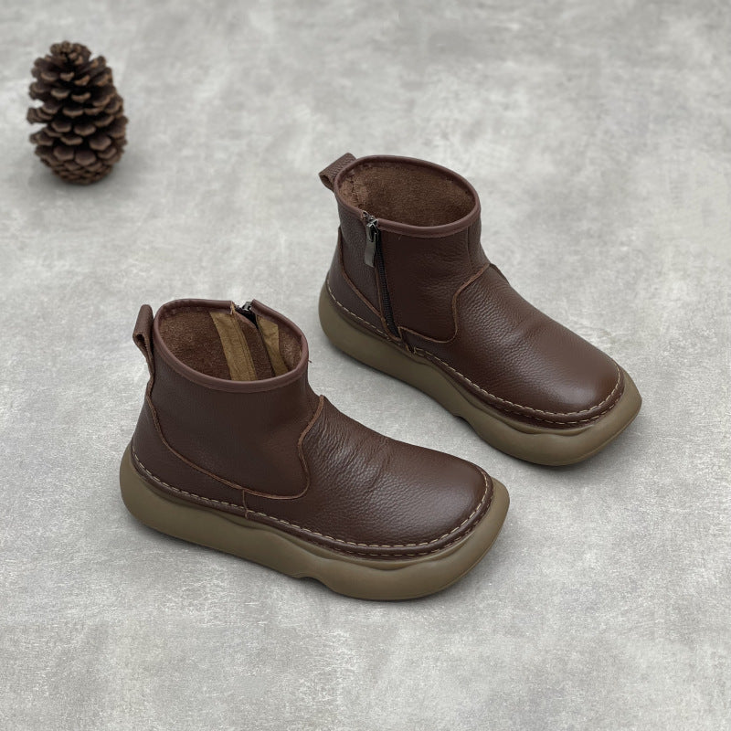 Women's Leather Zipper Ankle Boots – Casual Everyday Style