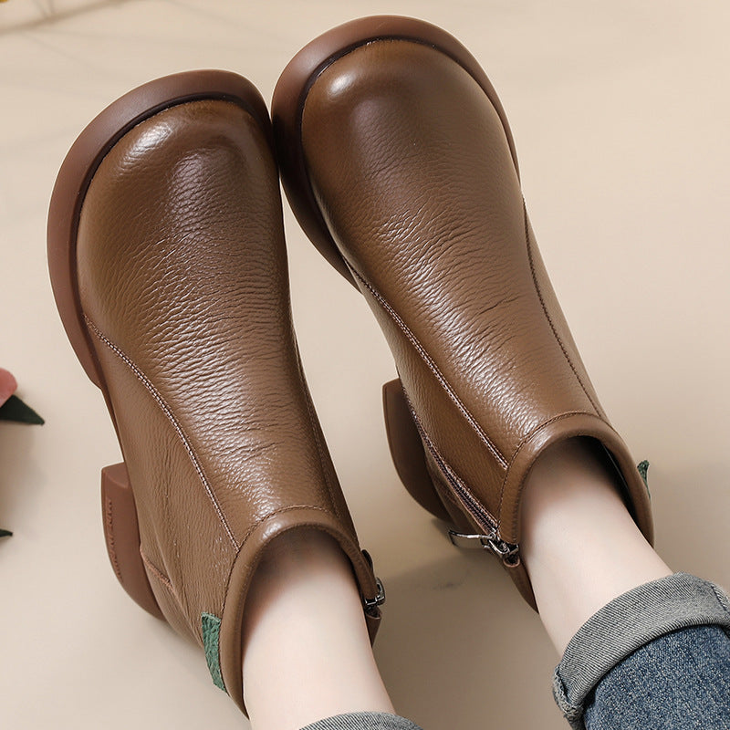 Women's Leather Side-Zip Ankle Boots – Comfortable Casual Everyday Shoes