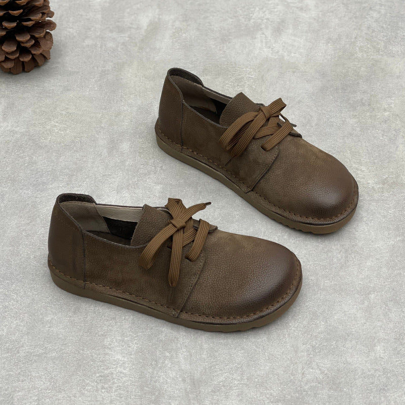 Women’s Soft Leather Lace-Up Flats – Comfortable Everyday Shoes