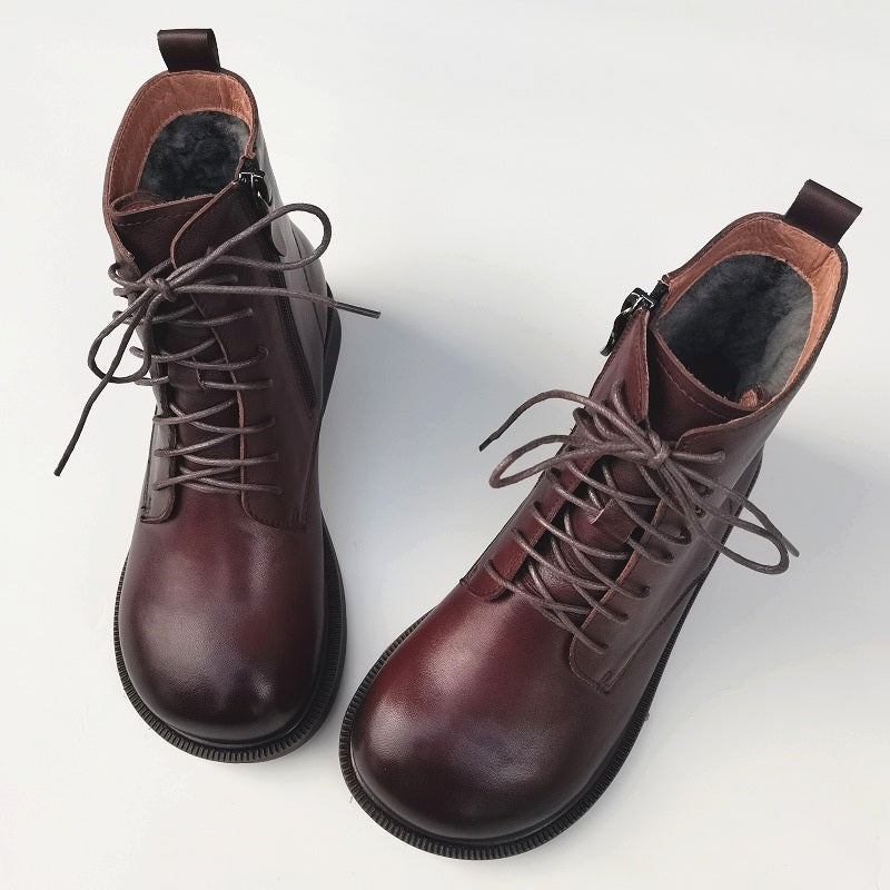 Women's Leather Shearling Ankle Boots – Wide Toe Winter Warm Boots