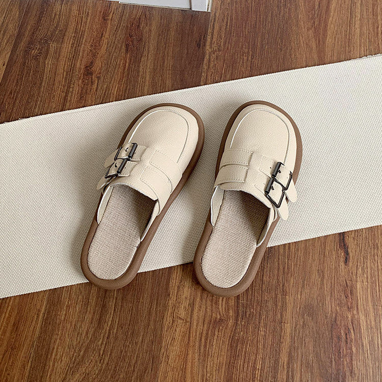 Women's Casual Wide-Toe Box Mule Shoes — Linen Insole, Comfortable & Breathable