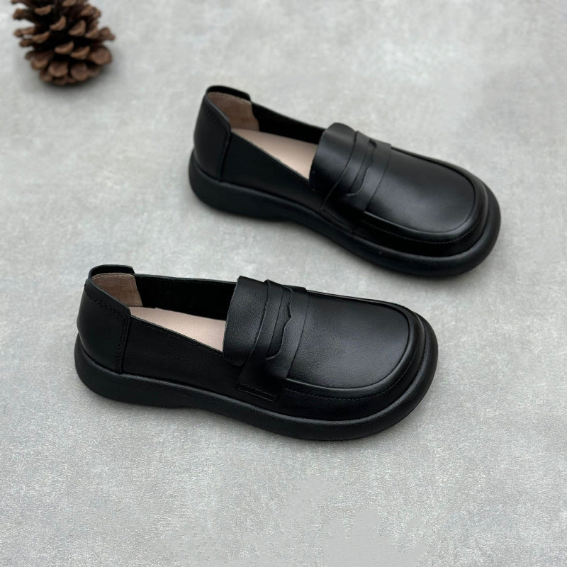 Women's Handmade British Preppy Leather Flat Casual Loafers
