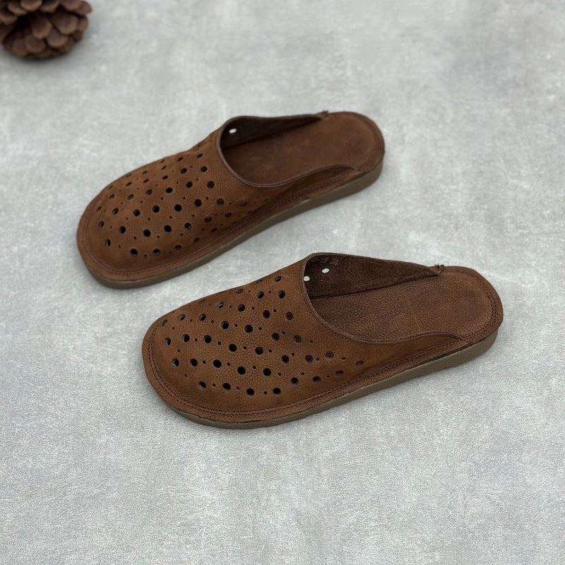 Women's The Laser-Cut Air All-Cowhide Unlined Mules - Lightweight Round Toe Flat Slides