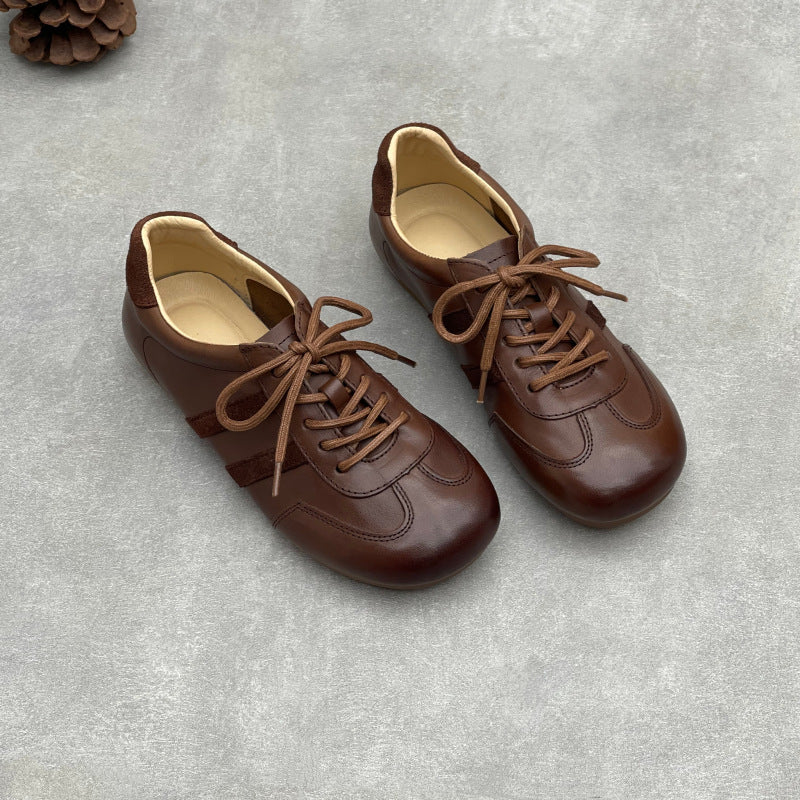 Women's Vintage Leather Retro Runners Round Toe Soft Sole Lace-Up Walking Shoes