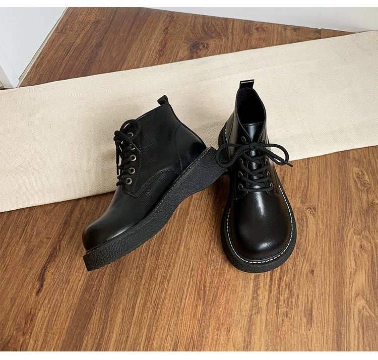 Women's Ankle Boots Lace Up Platform Work Booties Low Heel