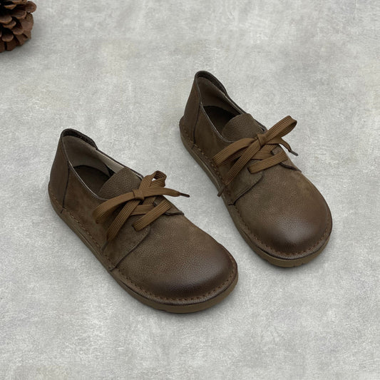 Women’s Soft Leather Lace-Up Flats – Comfortable Everyday Shoes