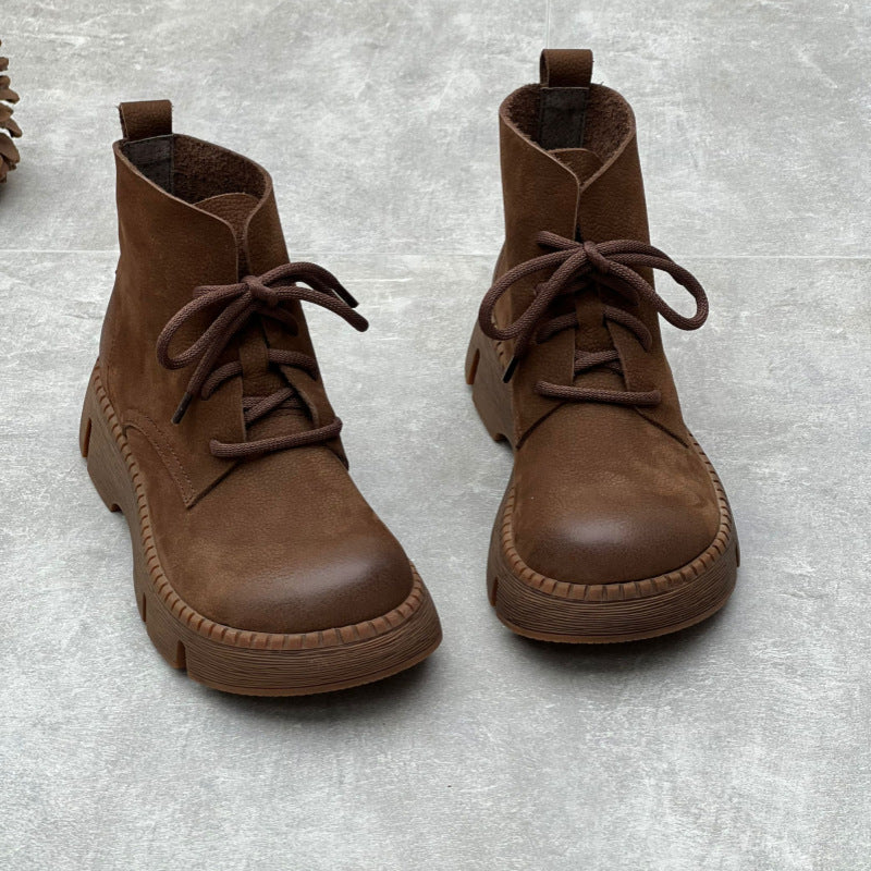 Women's Vintage Platform Ankle Boots – Lace-Up Non-Slip Style