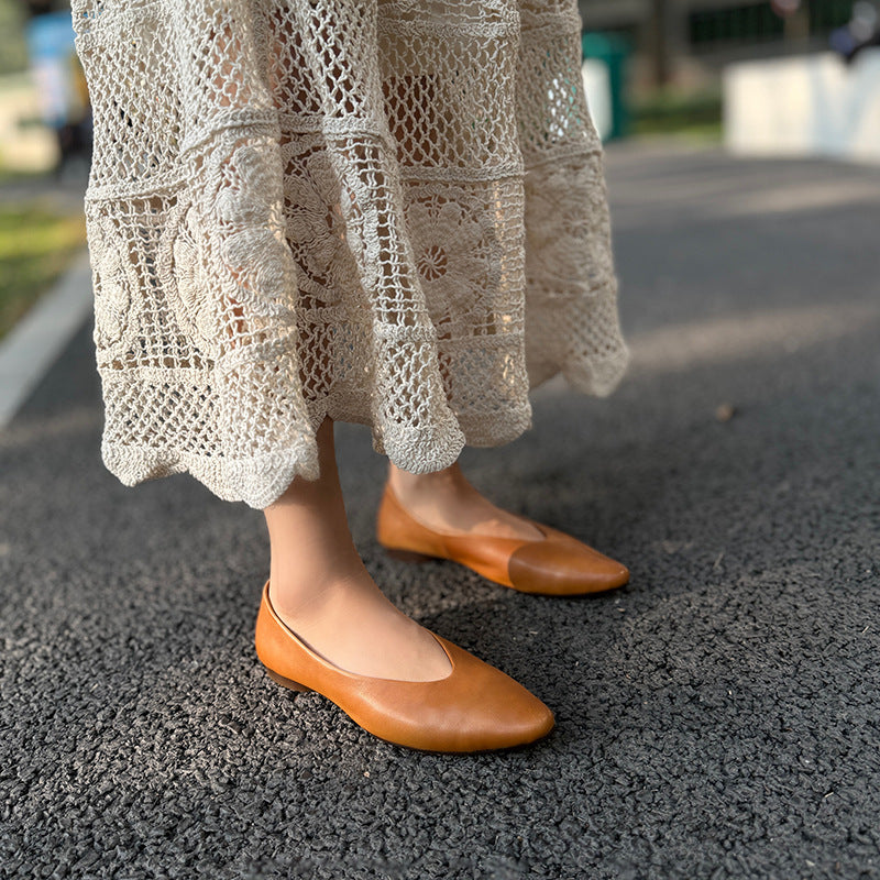 Women's Premium Leather Ballet Flats - V-Cut Pointed Toe Shoes Lightweight Spring Summer Shoes