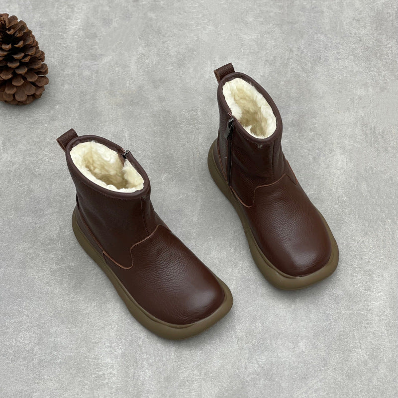 Fur Lined Leather Winter Boots for Women – Side Zip Short Ankle Design