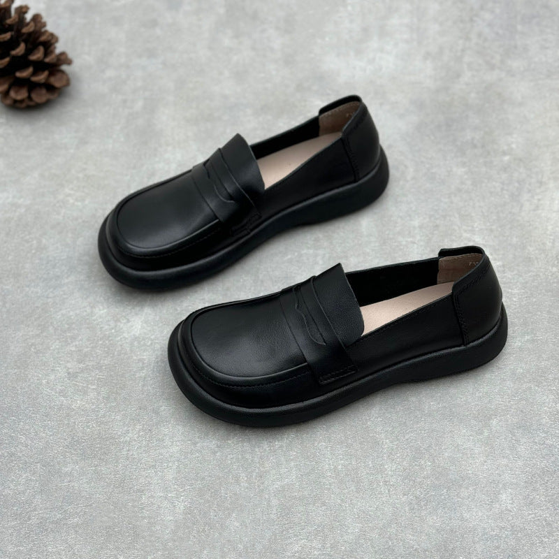 Women's Handmade British Preppy Leather Flat Casual Loafers