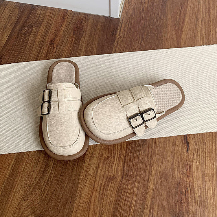 Women's Casual Wide-Toe Box Mule Shoes — Linen Insole, Comfortable & Breathable