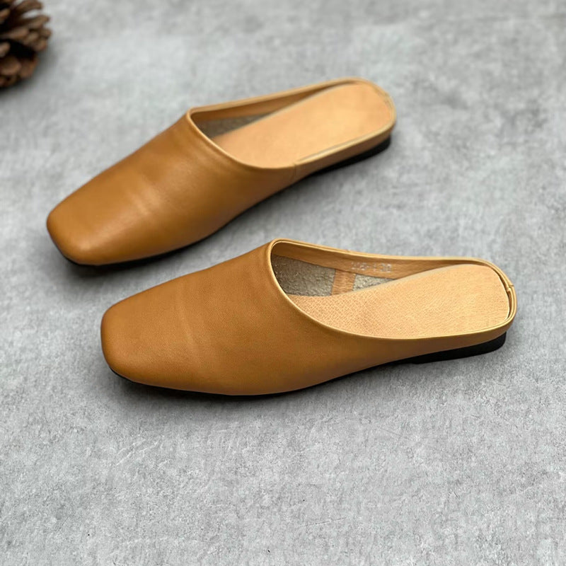 Women's Handmade Leather Closed Toe Comfort Mule Shoes