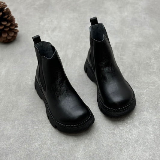 Women's Platform Leather Chelsea Boots – Round-Toe Ankle Booties
