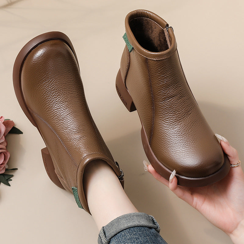 Women's Leather Side-Zip Ankle Boots – Comfortable Casual Everyday Shoes