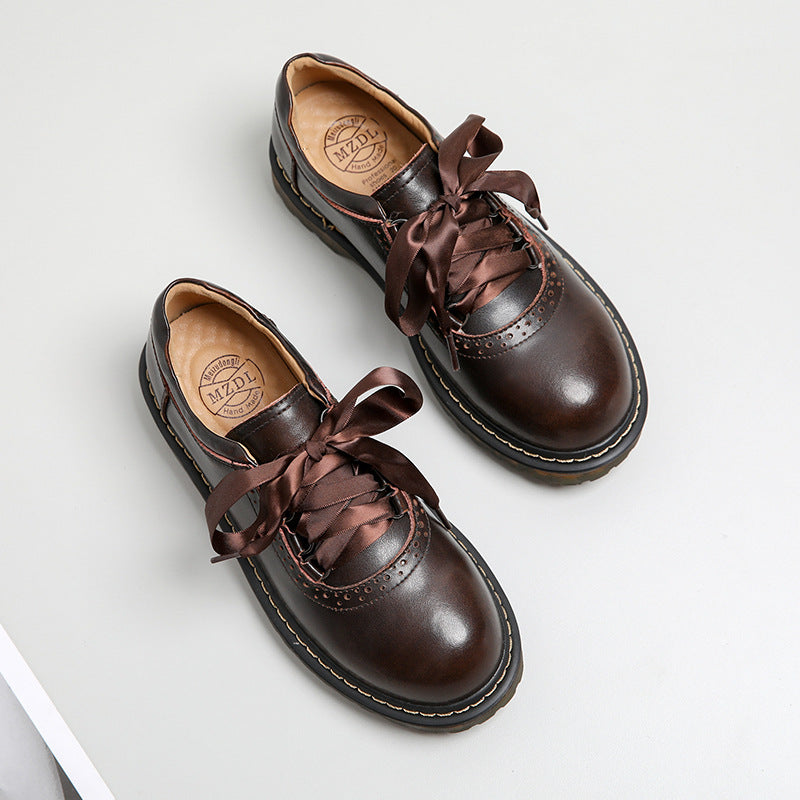 Womens Round Toe Retro Lace Up Flats Comfortable Oxford Shoes