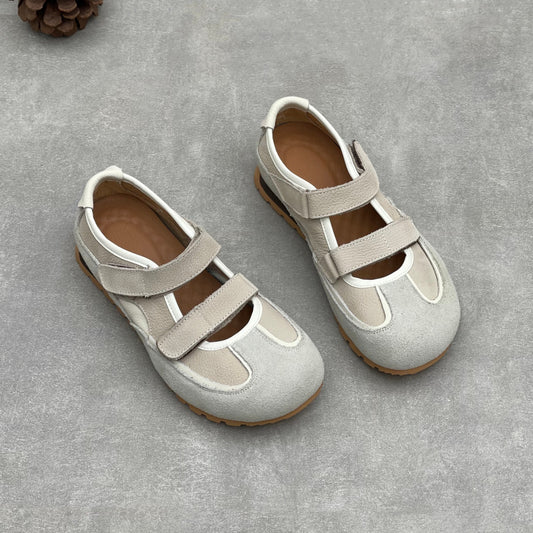 Women’s Cute Leather Mary Jane Sneakers – Casual Velcro Strap Comfortable Shoes