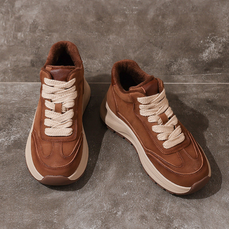 Women's Retro High-Top Leather Sneakers – Chunky Sole Casual Platform Shoes