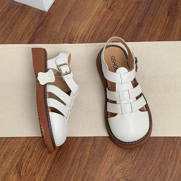 Women's Casual Closed-Toe Flat Roman Sandals with Velcro Straps