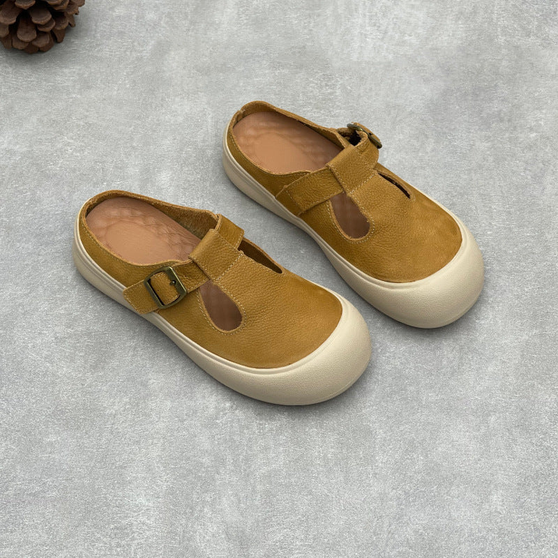 Women's Athleisure Mules - Round Toe Leather Breathable Summer Slides