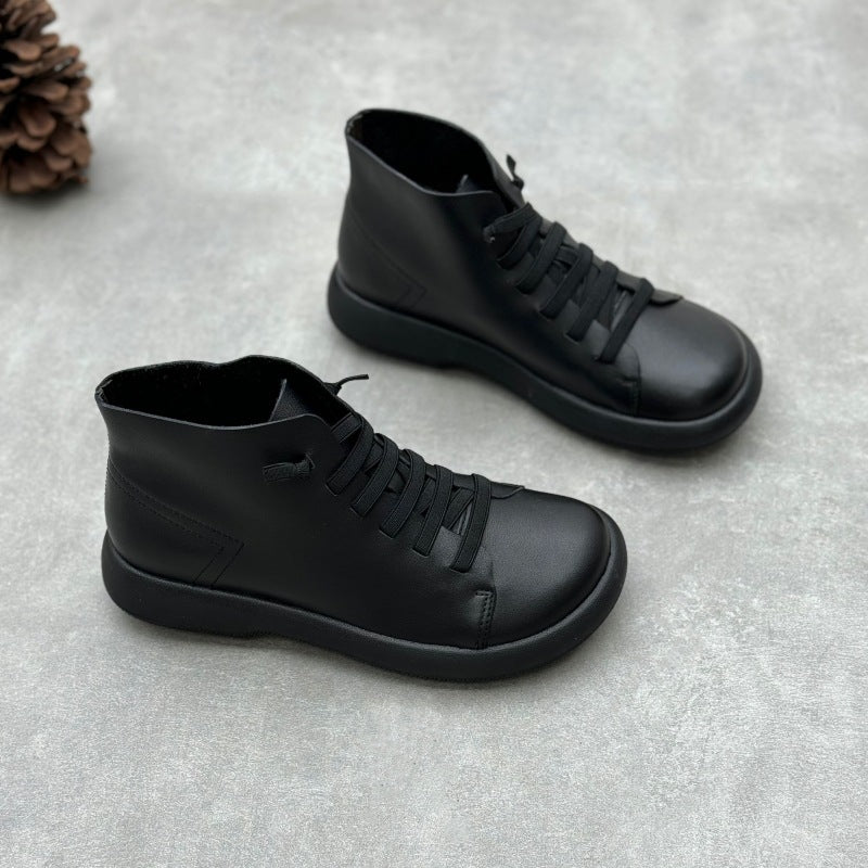 Women's Casual Leather Ankle Boots – Flat Comfortable Short Boots
