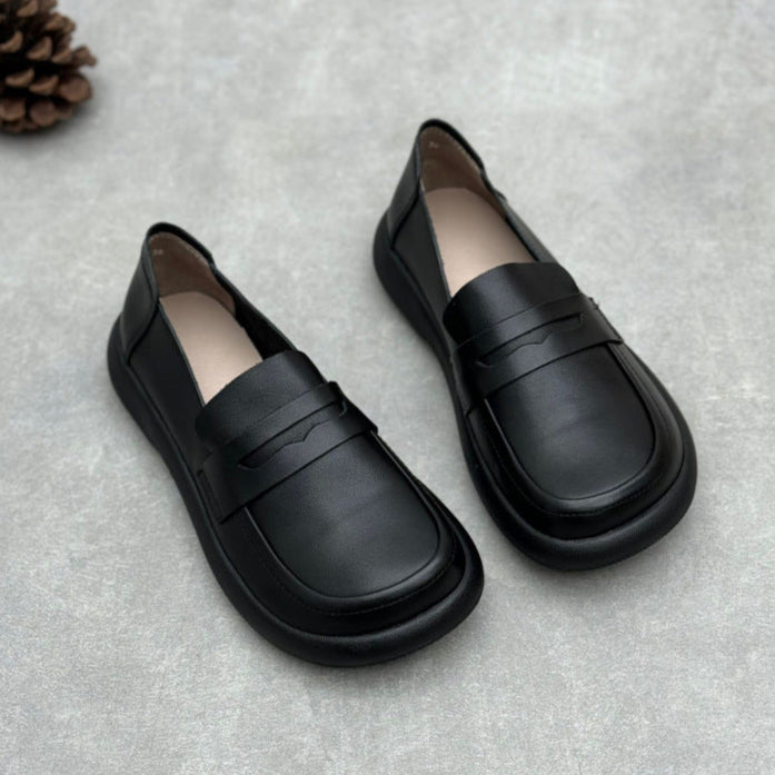 Women's Handmade British Preppy Leather Flat Casual Loafers