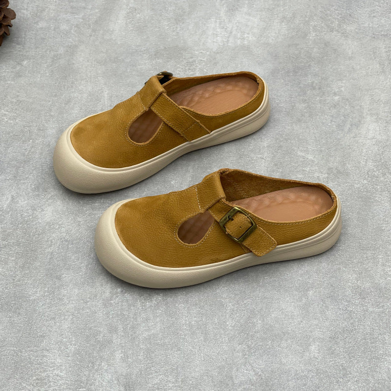 Women's Athleisure Mules - Round Toe Leather Breathable Summer Slides