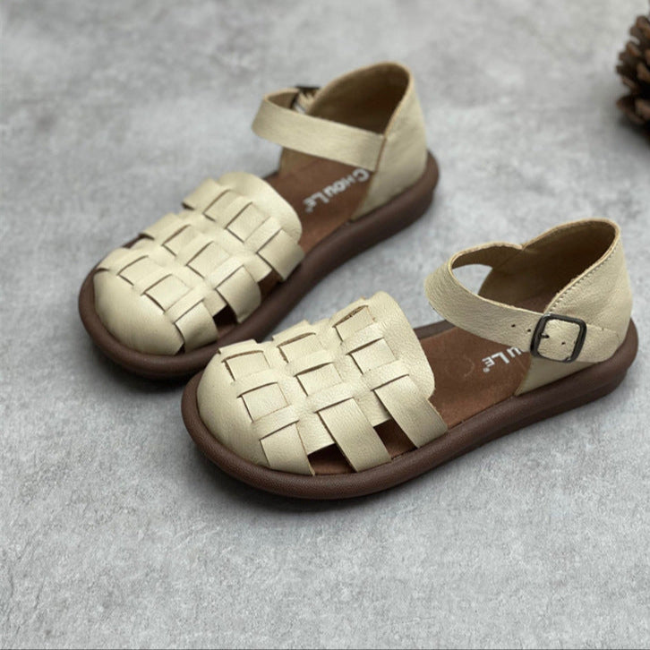 Women's Closed Toe Handmade Summer Flat Leather Woven Sandals